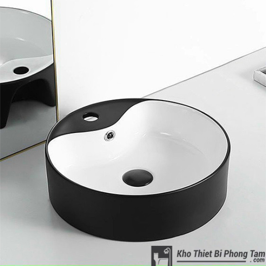 (NEW)Lavabo Tròn Đặt Bàn Đen Trắng HI-LA07TD