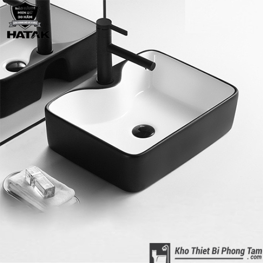 Lavabo Đặt Bàn Vuông Đen Trắng HI-LA08TD