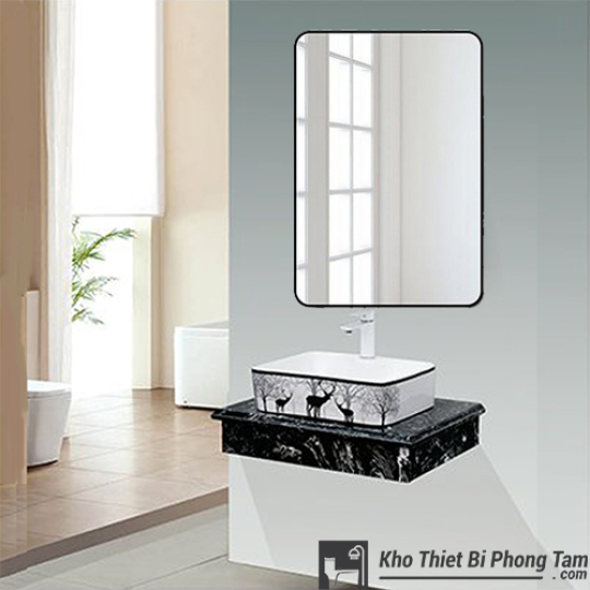 BÀN ĐÁ 1 TẦNG GƯƠNG ĐỨNG KHUNG THÉP VIỀN ĐEN CAO CẤP HI-BĐ29