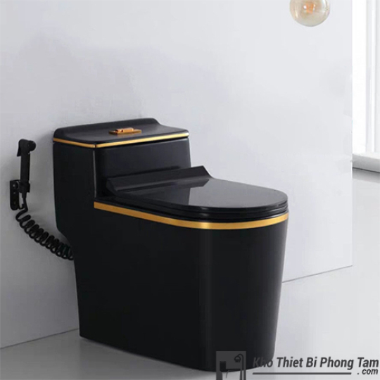 (NEW)Bồn Cầu Lùn Nắp Mỏng Đen Viền Vàng CD-6C876