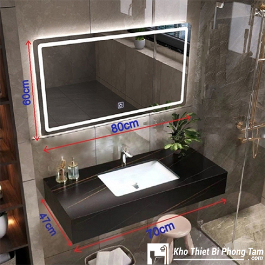 BÀN ĐÁ LAVABO 1 TẦNG GƯƠNG LED ĐỨNG CẢM ỨNG CAO CẤP HI-BĐ31