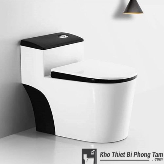 (NEW)Bồn Cầu 1 Khối Trắng Đen BC-9222