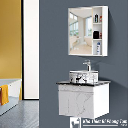 Lavabo Tủ Nhựa PVC Cao cấp Vân Đá Trắng HI-T7672