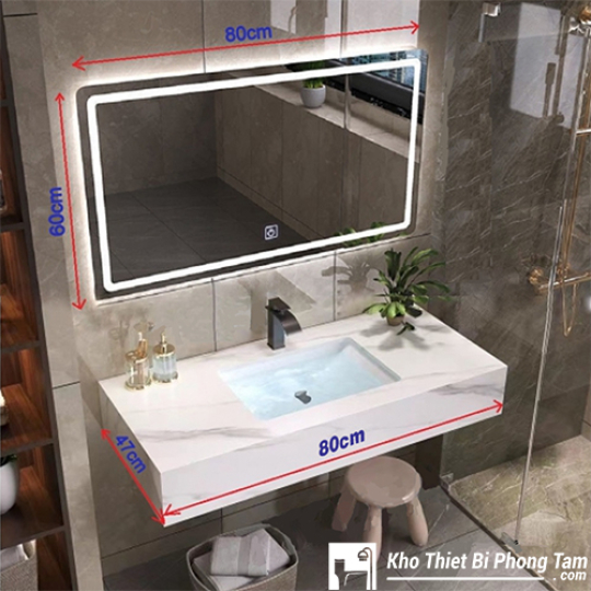 BÀN ĐÁ LAVABO 1 TẦNG GƯƠNG LED ĐỨNG CẢM ỨNG CAO CẤP HI-BĐ33