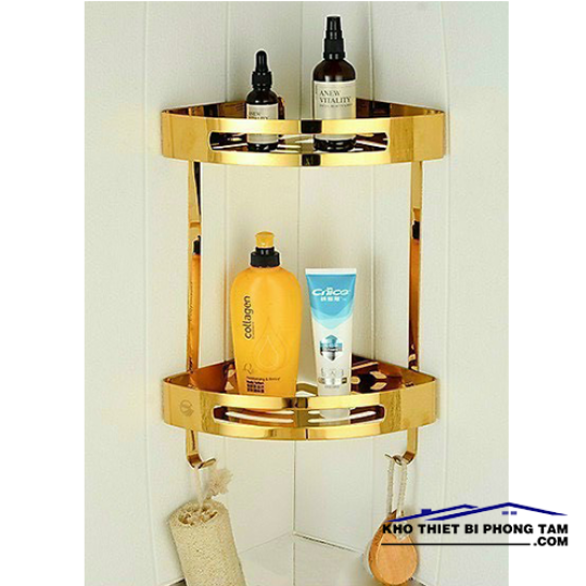 (NEW)Kệ Góc 2 Tầng Cao Cấp Inox Mạ Vàng HI-KB05-2TV