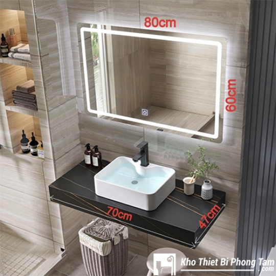 BÀN ĐÁ LAVABO 1 TẦNG GƯƠNG LED ĐỨNG CẢM ỨNG CAO CẤP HI-BĐ34