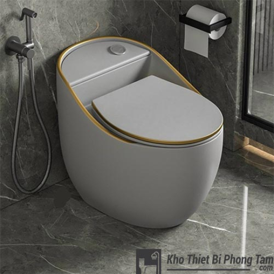 Bồn Cầu Trứng Xám Viền Vàng BC-555