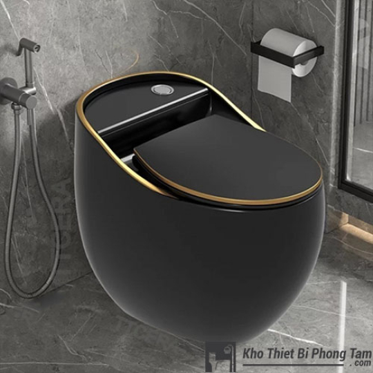 (NEW)Bồn Cầu Trứng đen viền vàng BC-9218