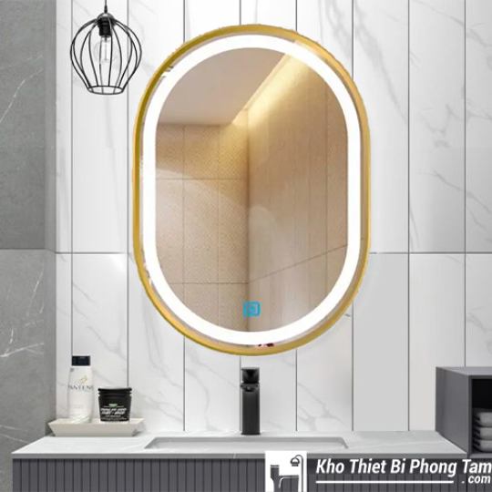 GƯƠNG LED CẢM ỨNG BẦU DỤC CAO CẤP VIỀN VÀNG HI-GL107V