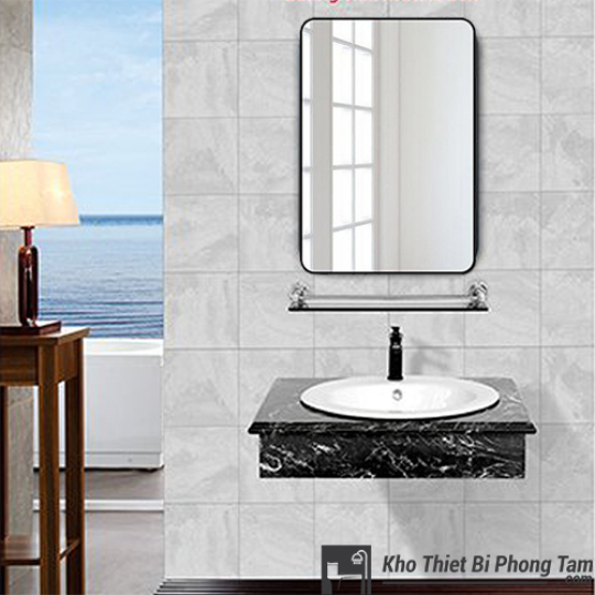 BÀN ĐÁ 1 TẦNG GƯƠNG ĐỨNG VIỀN ĐEN CAO CẤP HI-BĐ17