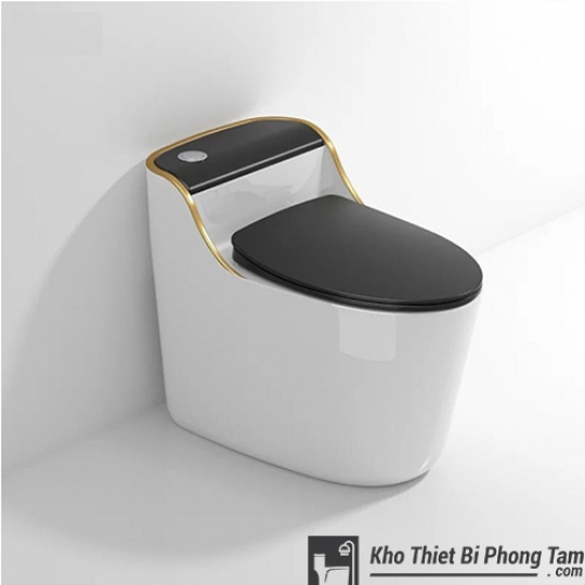 (NEW)Bồn Cầu 1 Khối Trắng Nắp Đen BC-9235