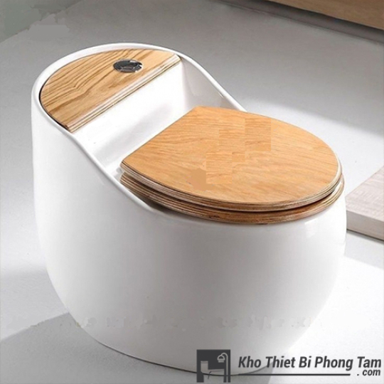 Bồn Cầu Trứng Trắng Nắp Gỗ BC- 1C444