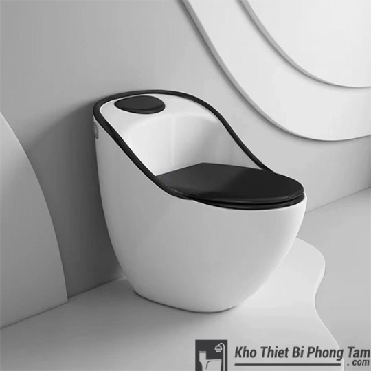 (NEW)Bồn Cầu 1 Khối Trắng Nắp Đen BC-9253