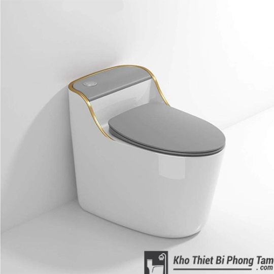 (NEW)Bồn Cầu 1 Khối Trắng Nắp Xám BC-9233