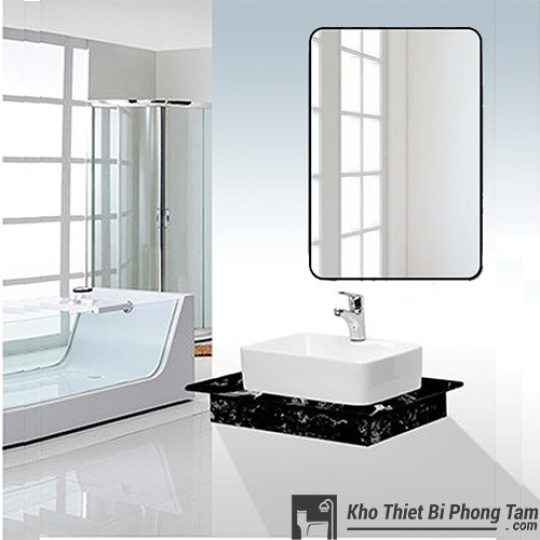 BÀN ĐÁ 1 TẦNG GƯƠNG ĐỨNG KHUNG THÉP VIỀN ĐEN CAO CẤP HI-BĐ27