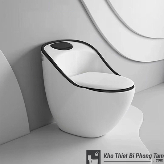 (NEW)Bồn Cầu 1 Khối Trắng Viền Đen BC-9254