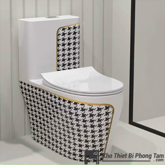 Bồn Cầu Trắng Caro Vân Vàng BC-9226