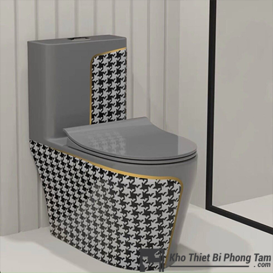 Bồn Cầu Xám Caro Vân Vàng BC-9225
