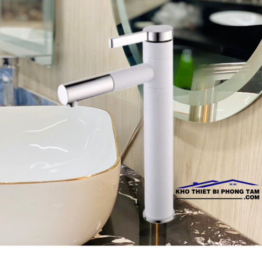 VÒI RỬA LAVABO NÓNG LẠNH SƠN TĨNH ĐIỆN TRẮNG -5324T