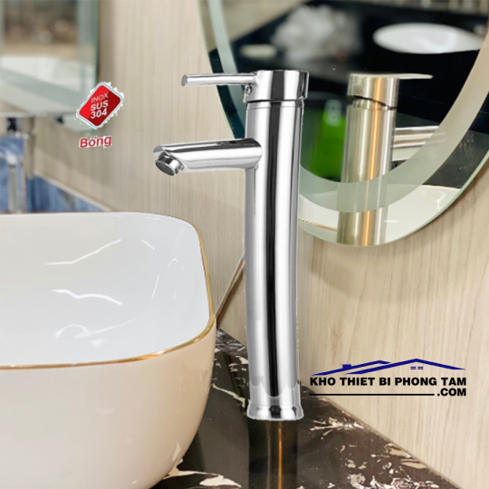 VÒI RỬA LAVABO TRÒN NÓNG LẠNH INOX 304 SÁNG BÓNG -5321B