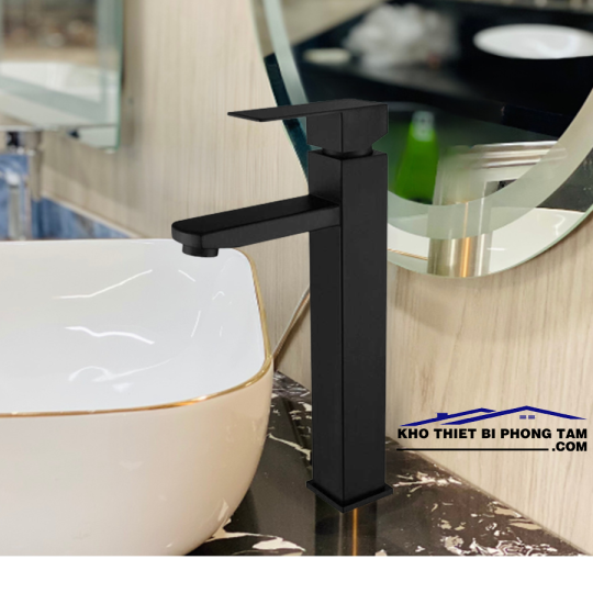 VÒI RỬA LAVABO NÓNG LẠNH ĐEN ĐỒNG THAU SƠN TĨNH ĐIỆN CAO CẤP -5215Đ(30CM)